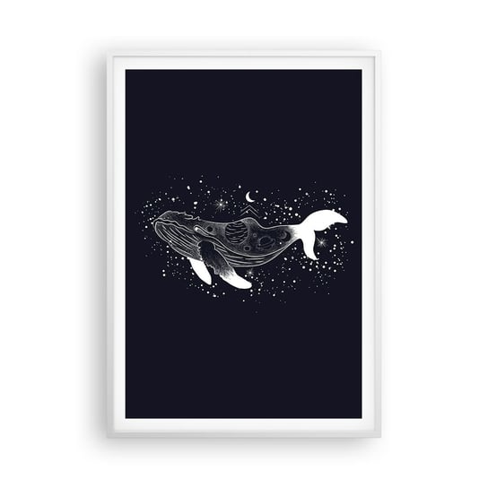 Obraz - Plakat - W oceanie wszechświata - 70x100cm - Abstrakcja Wieloryb Czarno-Biały - Foto Plakaty w ramie koloru białego do Salonu Sypialni ARTTOR ARTTOR