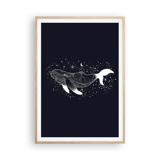 Obraz - Plakat - W oceanie wszechświata - 70x100cm - Abstrakcja Wieloryb Czarno-Biały - Foto Plakaty w ramie koloru jasny dąb do Salonu Sypialni ARTTOR ARTTOR