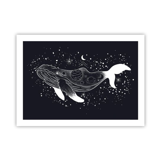Obraz - Plakat - W oceanie wszechświata - 70x50cm - Abstrakcja Wieloryb Czarno-Biały - Nowoczesny modny obraz Plakat bez ramy do Salonu Sypialni ARTTOR ARTTOR