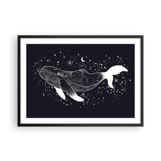 Obraz - Plakat - W oceanie wszechświata - 70x50cm - Abstrakcja Wieloryb Czarno-Biały - Nowoczesny modny obraz Plakat czarna rama ARTTOR ARTTOR