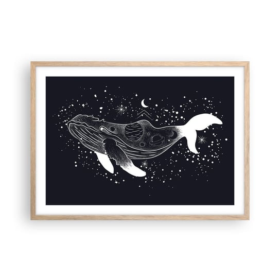Obraz - Plakat - W oceanie wszechświata - 70x50cm - Abstrakcja Wieloryb Czarno-Biały - Nowoczesny modny obraz Plakat rama jasny dąb ARTTOR ARTTOR