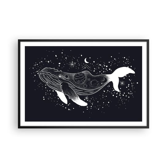 Obraz - Plakat - W oceanie wszechświata - 91x61cm - Abstrakcja Wieloryb Czarno-Biały - Foto Plakaty na ścianę w czarnej ramie - Plakat do Salonu Sypialni ARTTOR ARTTOR