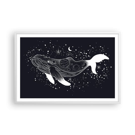 Obraz - Plakat - W oceanie wszechświata - 91x61cm - Abstrakcja Wieloryb Czarno-Biały - Foto Plakaty na ścianę w ramie białej - Plakat do Salonu Sypialni ARTTOR ARTTOR