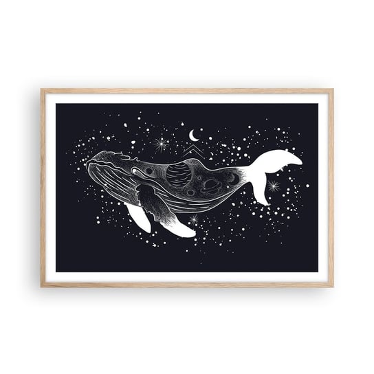 Obraz - Plakat - W oceanie wszechświata - 91x61cm - Abstrakcja Wieloryb Czarno-Biały - Foto Plakaty na ścianę w ramie jasny dąb - Plakat do Salonu Sypialni ARTTOR ARTTOR