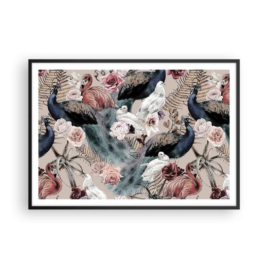 Obraz - Plakat - W pałacowym ogrodzie - 100x70cm - Ptaki Gołąb Flaming - Foto Plakaty w ramie koloru czarnego do Salonu Sypialni ARTTOR ARTTOR