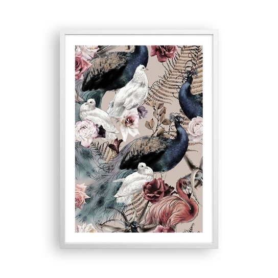 Obraz - Plakat - W pałacowym ogrodzie - 50x70cm - Ptaki Gołąb Flaming - Nowoczesny modny obraz Plakat rama biała ARTTOR ARTTOR