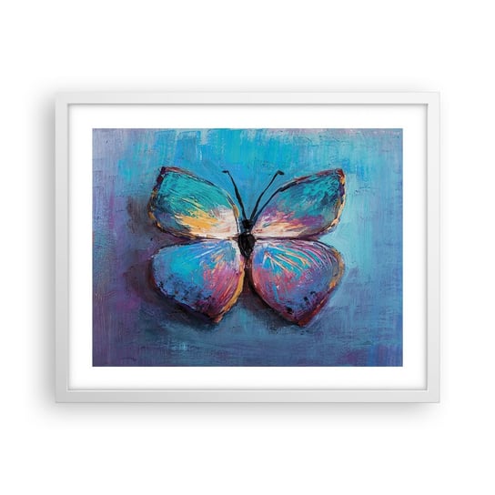 Obraz - Plakat - W pełnej krasie - 50x40cm - Motyl Sztuka Malarstwo - Foto Plakaty w ramie koloru białego do Salonu Sypialni ARTTOR ARTTOR