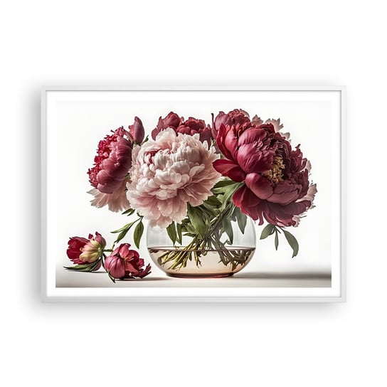 Obraz - Plakat - W pełnym rozkwicie urody - 100x70cm - Bukiet Kwiatów Wazon Piwonie - Foto Plakaty w ramie koloru białego do Salonu Sypialni ARTTOR ARTTOR
