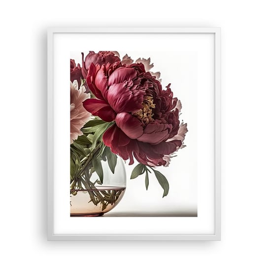 Obraz - Plakat - W pełnym rozkwicie urody - 40x50cm - Bukiet Kwiatów Wazon Piwonie - Foto Plakaty w ramie koloru białego do Salonu Sypialni ARTTOR ARTTOR