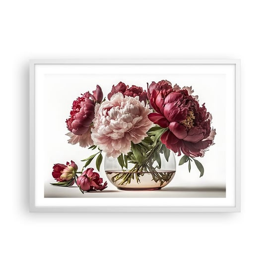 Obraz - Plakat - W pełnym rozkwicie urody - 70x50cm - Bukiet Kwiatów Wazon Piwonie - Nowoczesny modny obraz Plakat rama biała ARTTOR ARTTOR