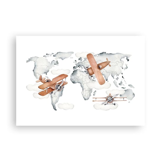 Obraz - Plakat - W pionierskim duchu - 100x70cm - Mapa Świata Samoloty Dziecięce - Foto Plakaty bez ramy na ścianę do Salonu Sypialni ARTTOR ARTTOR