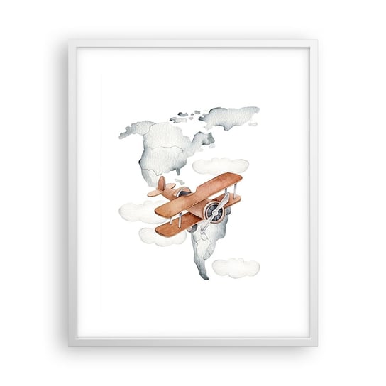 Obraz - Plakat - W pionierskim duchu - 40x50cm - Mapa Świata Samoloty Dziecięce - Foto Plakaty w ramie koloru białego do Salonu Sypialni ARTTOR ARTTOR