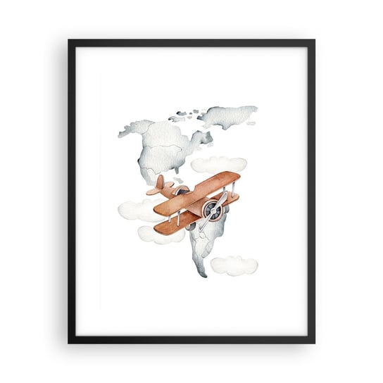 Obraz - Plakat - W pionierskim duchu - 40x50cm - Mapa Świata Samoloty Dziecięce - Foto Plakaty w ramie koloru czarnego do Salonu Sypialni ARTTOR ARTTOR