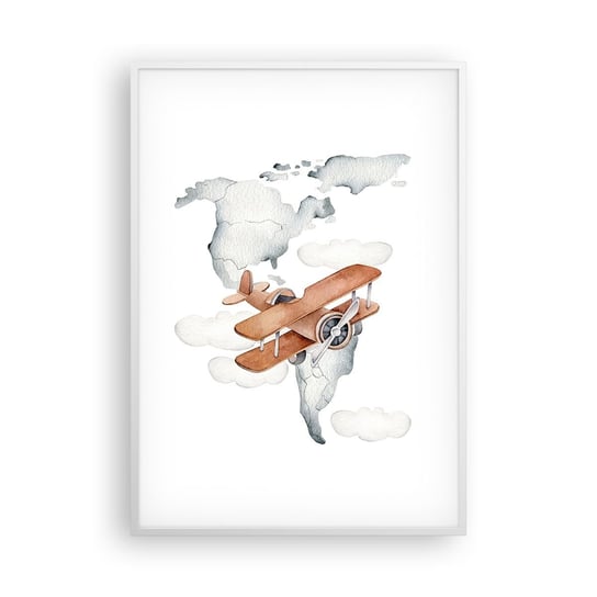 Obraz - Plakat - W pionierskim duchu - 70x100cm - Mapa Świata Samoloty Dziecięce - Foto Plakaty w ramie koloru białego do Salonu Sypialni ARTTOR ARTTOR
