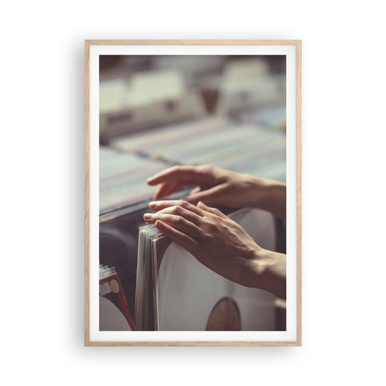 Obraz - Plakat - W poszukiwaniu wzruszeń - 70x100cm - Płyta Winylowa Muzyka Sklep Muzyczny - Foto Plakaty w ramie koloru jasny dąb do Salonu Sypialni ARTTOR ARTTOR
