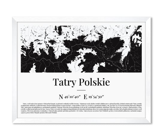 Obraz plakat w ramie na ścianę mapa gór góry Tatry Tatr biała rama 42x32 cm iWALL studio