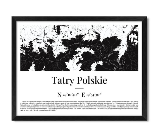 Obraz plakat w ramie na ścianę mapa gór góry Tatry Tatr czarna rama 42x32 cm iWALL studio