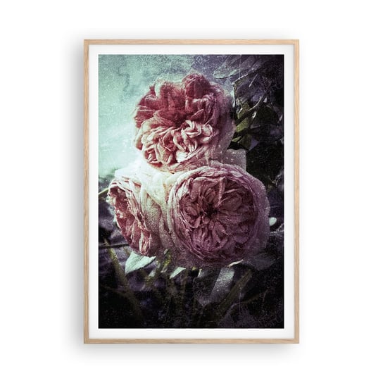 Obraz - Plakat - W romantycznym klimacie - 70x100cm - Kwiaty Vintage Bukiet - Foto Plakaty w ramie koloru jasny dąb do Salonu Sypialni ARTTOR ARTTOR