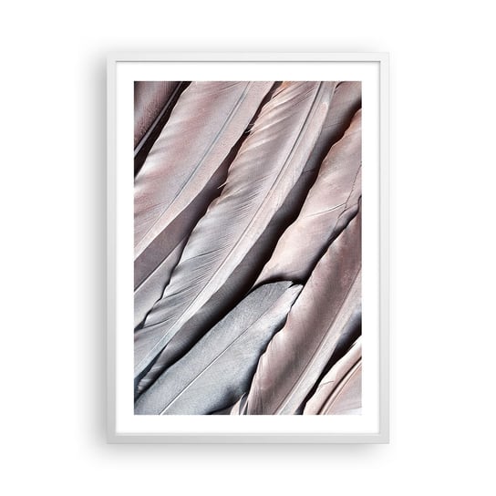Obraz - Plakat - W różowej srebrzystości - 50x70cm - Pióro Ptaka Grafika Boho - Nowoczesny modny obraz Plakat rama biała ARTTOR ARTTOR