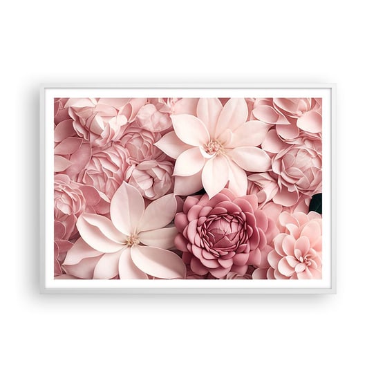 Obraz - Plakat - W różowych płatkach - 100x70cm - Kwiaty Pastelowe Jasne - Foto Plakaty w ramie koloru białego do Salonu Sypialni ARTTOR ARTTOR