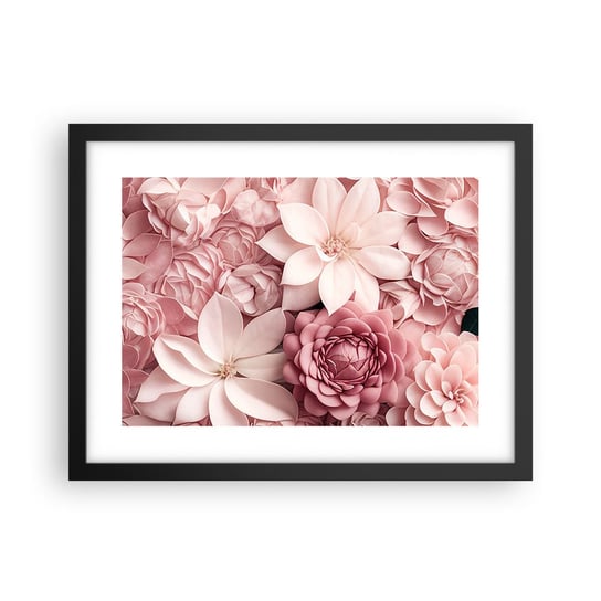 Obraz - Plakat - W różowych płatkach - 40x30cm - Kwiaty Pastelowe Jasne - Foto Plakaty na ścianę w czarnej ramie - Plakat do Salonu Sypialni ARTTOR ARTTOR