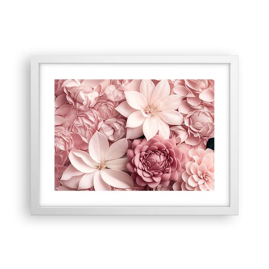 Obraz - Plakat - W różowych płatkach - 40x30cm - Kwiaty Pastelowe Jasne - Foto Plakaty na ścianę w ramie białej - Plakat do Salonu Sypialni ARTTOR ARTTOR