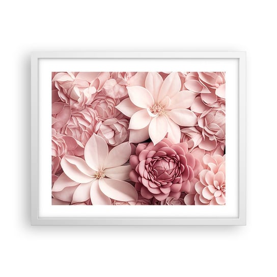 Obraz - Plakat - W różowych płatkach - 50x40cm - Kwiaty Pastelowe Jasne - Foto Plakaty w ramie koloru białego do Salonu Sypialni ARTTOR ARTTOR