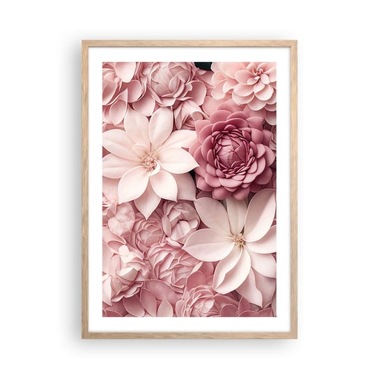 Obraz - Plakat - W różowych płatkach - 50x70cm - Kwiaty Pastelowe Jasne - Nowoczesny modny obraz Plakat rama jasny dąb ARTTOR ARTTOR