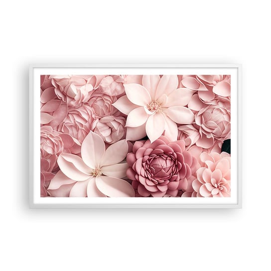 Obraz - Plakat - W różowych płatkach - 91x61cm - Kwiaty Pastelowe Jasne - Foto Plakaty na ścianę w ramie białej - Plakat do Salonu Sypialni ARTTOR ARTTOR