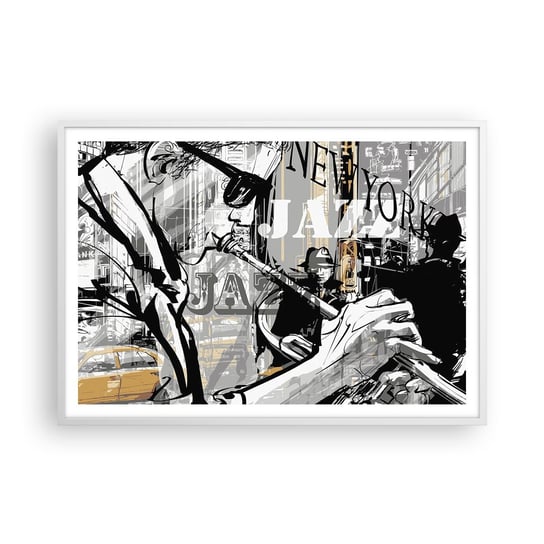 Obraz - Plakat - W rytmie Nowego Jorku - 100x70cm - Nowy Jork Muzyka Jazz - Foto Plakaty w ramie koloru białego do Salonu Sypialni ARTTOR ARTTOR