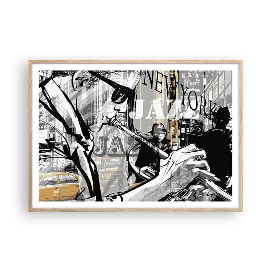 Obraz - Plakat - W rytmie Nowego Jorku - 100x70cm - Nowy Jork Muzyka Jazz - Foto Plakaty w ramie koloru jasny dąb do Salonu Sypialni ARTTOR ARTTOR
