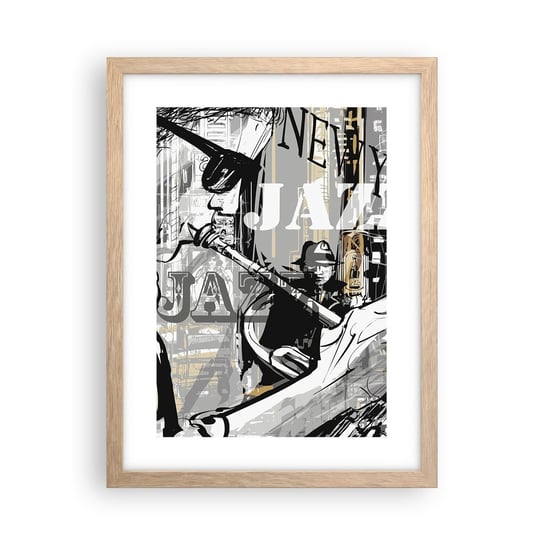 Obraz - Plakat - W rytmie Nowego Jorku - 30x40cm - Nowy Jork Muzyka Jazz - Foto Plakaty na ścianę w ramie jasny dąb - Plakat do Salonu Sypialni ARTTOR ARTTOR