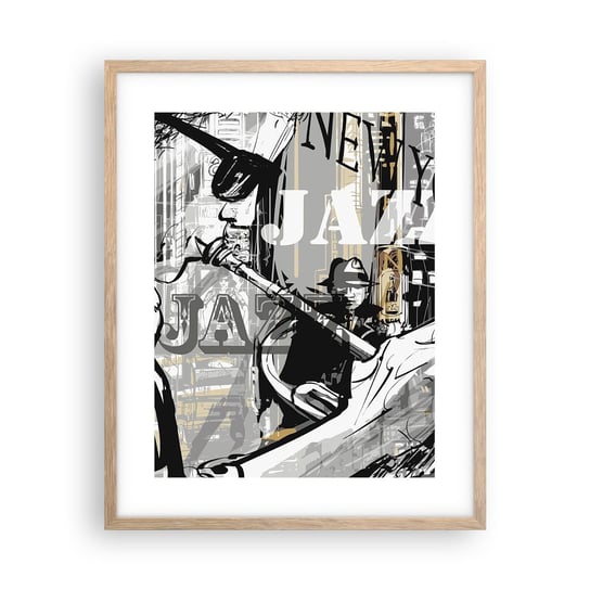 Obraz - Plakat - W rytmie Nowego Jorku - 40x50cm - Nowy Jork Muzyka Jazz - Foto Plakaty w ramie koloru jasny dąb do Salonu Sypialni ARTTOR ARTTOR