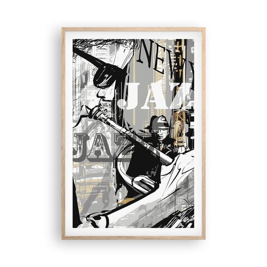 Obraz - Plakat - W rytmie Nowego Jorku - 61x91cm - Nowy Jork Muzyka Jazz - Foto Plakaty na ścianę w ramie jasny dąb - Plakat do Salonu Sypialni ARTTOR ARTTOR
