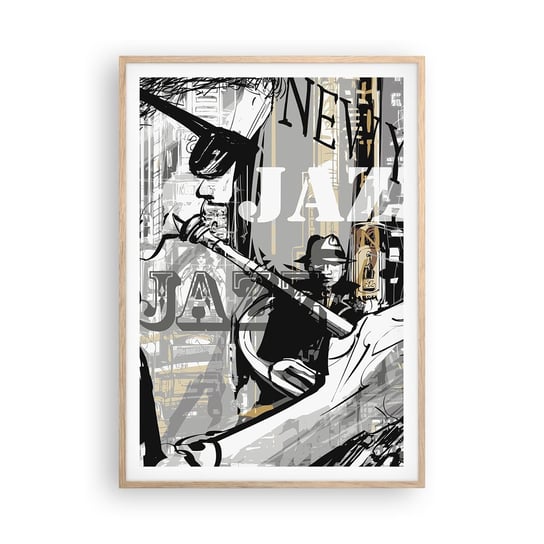 Obraz - Plakat - W rytmie Nowego Jorku - 70x100cm - Nowy Jork Muzyka Jazz - Foto Plakaty w ramie koloru jasny dąb do Salonu Sypialni ARTTOR ARTTOR