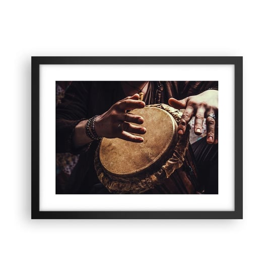 Obraz - Plakat - W rytmie serca - 40x30cm - Gra Na Bębnie Afryka Muzyka - Foto Plakaty na ścianę w czarnej ramie - Plakat do Salonu Sypialni ARTTOR ARTTOR