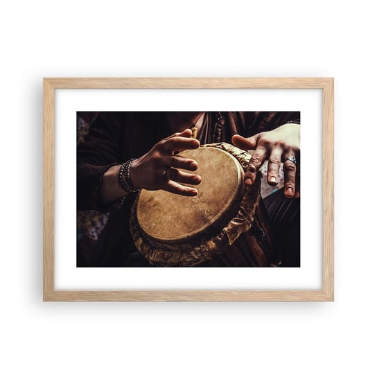 Obraz - Plakat - W rytmie serca - 40x30cm - Gra Na Bębnie Afryka Muzyka - Foto Plakaty na ścianę w ramie jasny dąb - Plakat do Salonu Sypialni ARTTOR ARTTOR