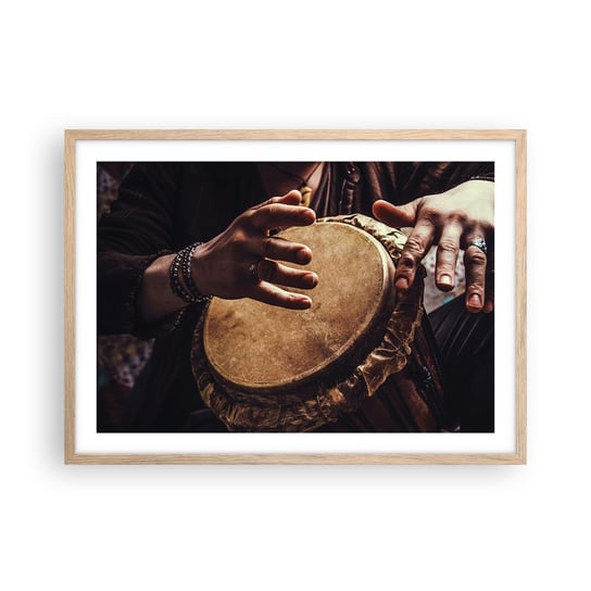Obraz - Plakat - W rytmie serca - 70x50cm - Gra Na Bębnie Afryka Muzyka - Nowoczesny modny obraz Plakat rama jasny dąb ARTTOR ARTTOR