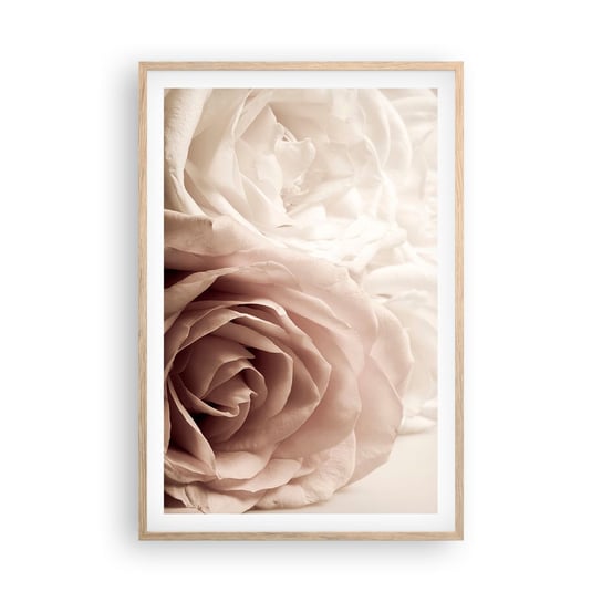 Obraz - Plakat - W sercu róży - 61x91cm - Róże Kwiaty Romantyczny - Foto Plakaty na ścianę w ramie jasny dąb - Plakat do Salonu Sypialni ARTTOR ARTTOR