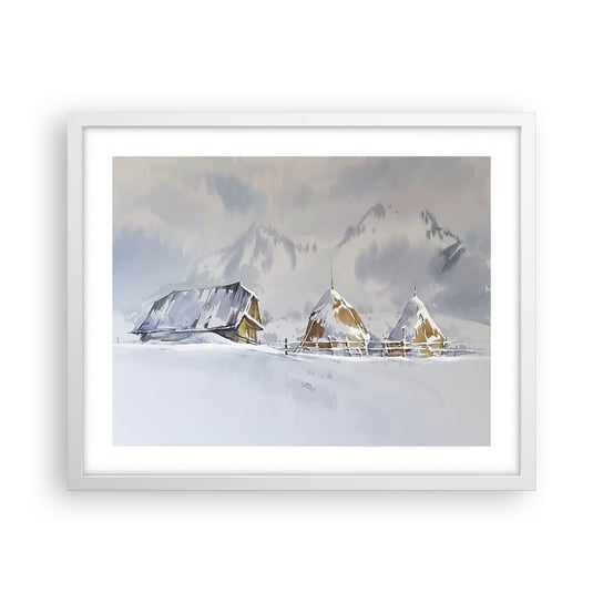 Obraz - Plakat - W śnieżnej kotlinie - 50x40cm - Sztuka Góry Krajobraz - Foto Plakaty w ramie koloru białego do Salonu Sypialni ARTTOR ARTTOR