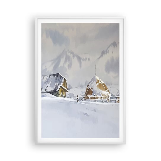 Obraz - Plakat - W śnieżnej kotlinie - 70x100cm - Sztuka Góry Krajobraz - Foto Plakaty w ramie koloru białego do Salonu Sypialni ARTTOR ARTTOR