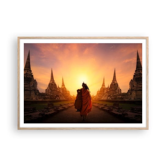 Obraz - Plakat - W spokoju przez wieczność - 100x70cm - Tajlandia Buddyzm Świątynia - Foto Plakaty w ramie koloru jasny dąb do Salonu Sypialni ARTTOR ARTTOR