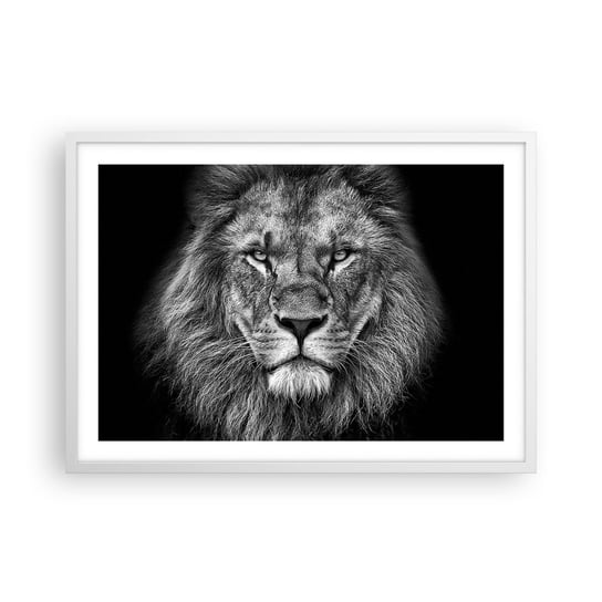 Obraz - Plakat - W stroju koronacyjnym - 70x50cm - Zwierzęta Lew Czarno-Biały - Nowoczesny modny obraz Plakat rama biała ARTTOR ARTTOR
