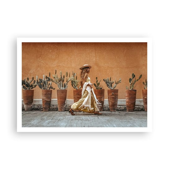 Obraz - Plakat - W stylu hippie - 100x70cm - Boho Kobieta Kaktusy - Foto Plakaty bez ramy na ścianę do Salonu Sypialni ARTTOR ARTTOR