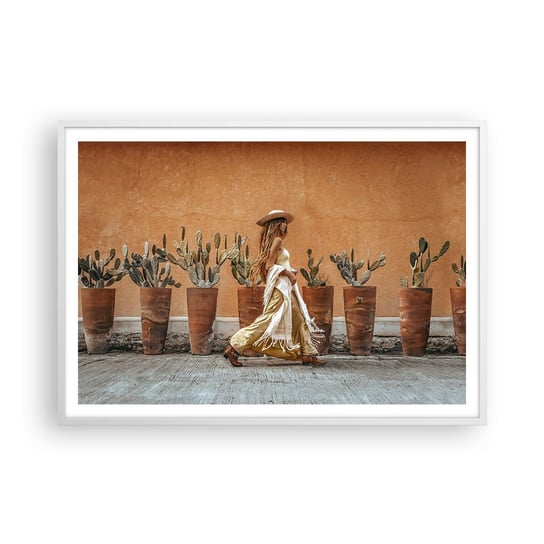Obraz - Plakat - W stylu hippie - 100x70cm - Boho Kobieta Kaktusy - Foto Plakaty w ramie koloru białego do Salonu Sypialni ARTTOR ARTTOR