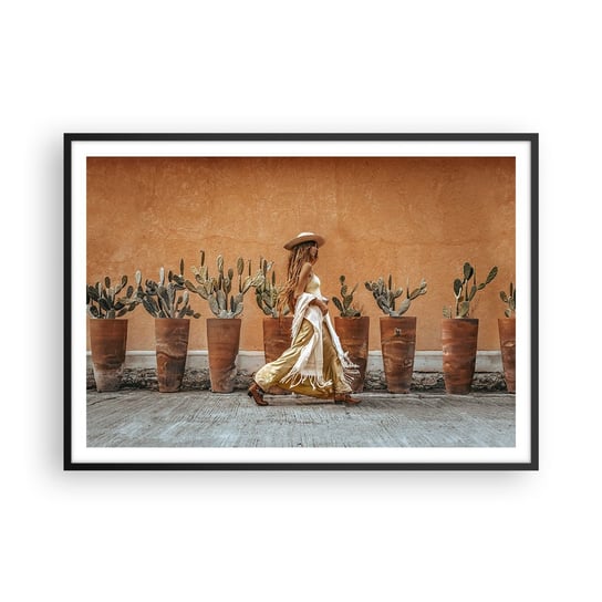 Obraz - Plakat - W stylu hippie - 100x70cm - Boho Kobieta Kaktusy - Foto Plakaty w ramie koloru czarnego do Salonu Sypialni ARTTOR ARTTOR