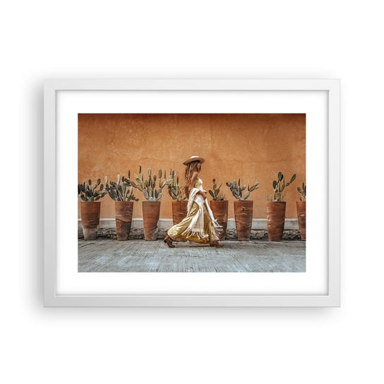 Obraz - Plakat - W stylu hippie - 40x30cm - Boho Kobieta Kaktusy - Foto Plakaty na ścianę w ramie białej - Plakat do Salonu Sypialni ARTTOR ARTTOR