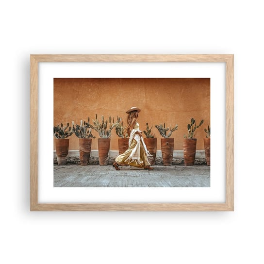 Obraz - Plakat - W stylu hippie - 40x30cm - Boho Kobieta Kaktusy - Foto Plakaty na ścianę w ramie jasny dąb - Plakat do Salonu Sypialni ARTTOR ARTTOR