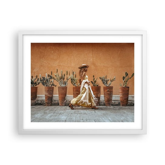 Obraz - Plakat - W stylu hippie - 50x40cm - Boho Kobieta Kaktusy - Foto Plakaty w ramie koloru białego do Salonu Sypialni ARTTOR ARTTOR