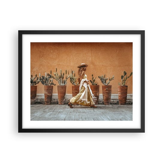 Obraz - Plakat - W stylu hippie - 50x40cm - Boho Kobieta Kaktusy - Foto Plakaty w ramie koloru czarnego do Salonu Sypialni ARTTOR ARTTOR